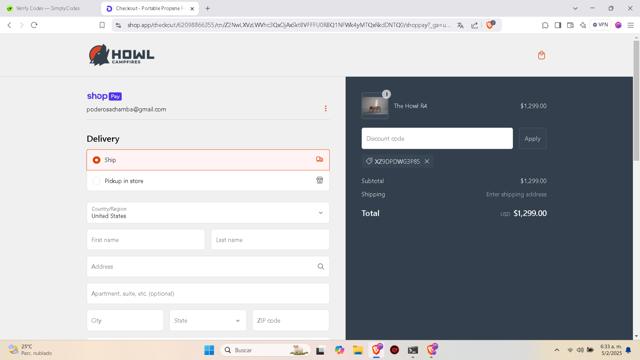 Howl Campfires checkout page showing Howl Campfires discount code box | Screenshot taken by SimplyCodes community member on Feb 5, 2025