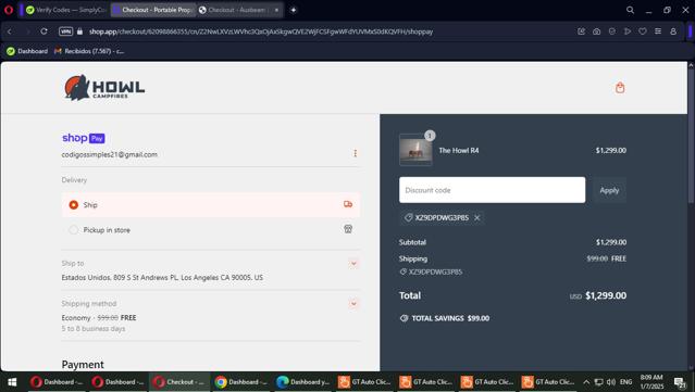 Howl Campfires checkout page showing Howl Campfires discount code box | Screenshot taken by SimplyCodes community member on Jan 7, 2025