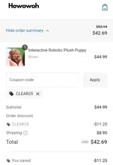 CLEAR25 coupon verification screenshot