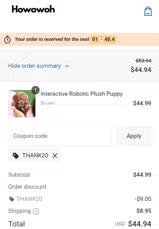 THANK20 coupon verification screenshot
