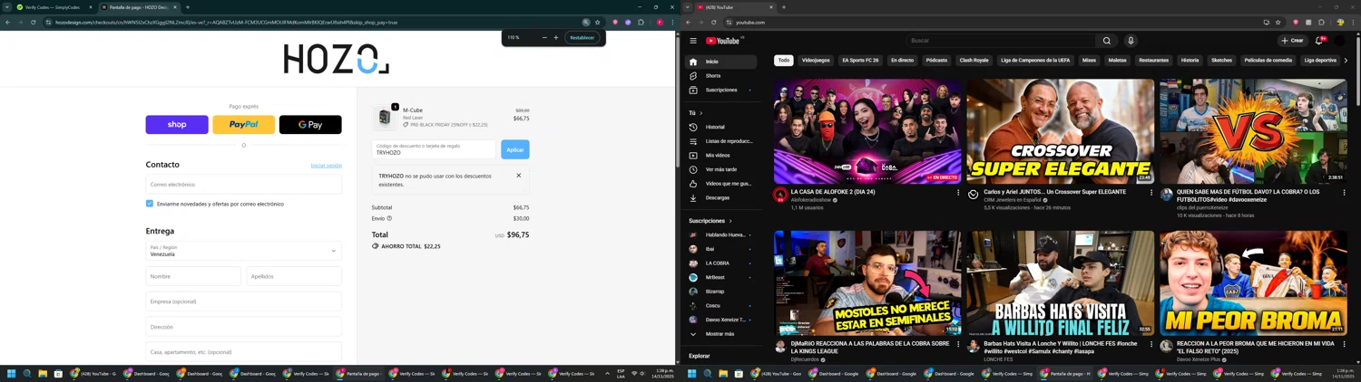 HOZO Design promo code screenshot showing code TRYHOZO applied at HOZO Design checkout page. Uploaded by SimplyCodes community member ExtraordinaryVirtuoso281 on Nov 14, 2025