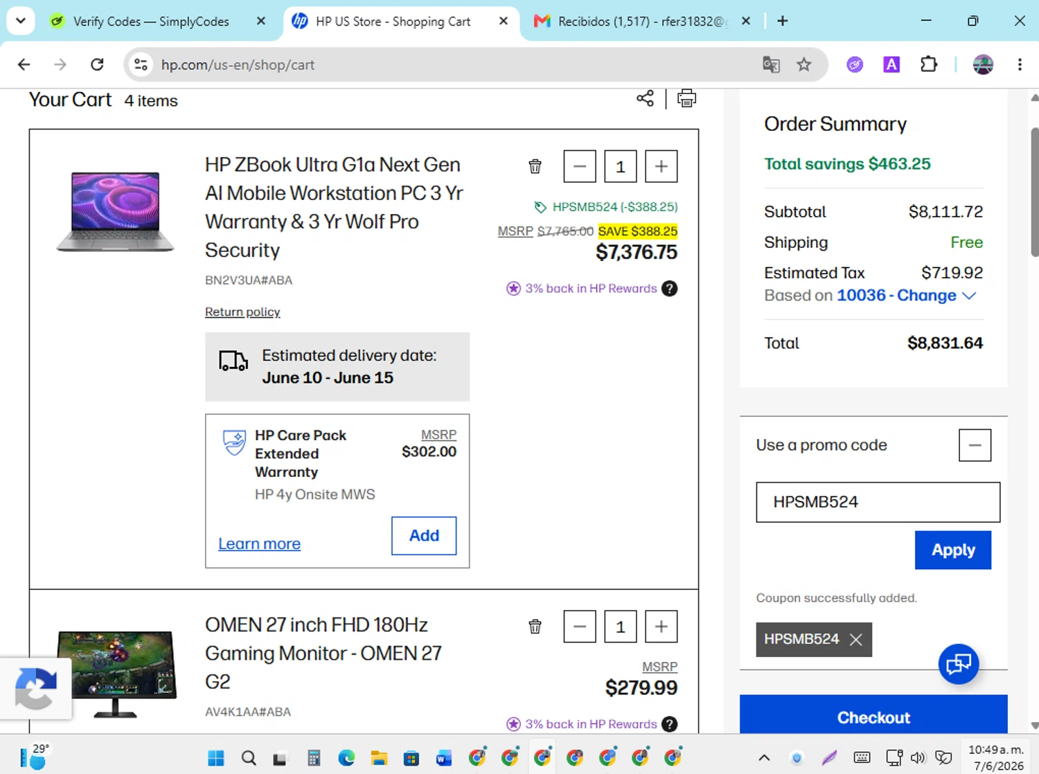 Verification screenshot for 5% Off Business Pcs at HP - 17d ago