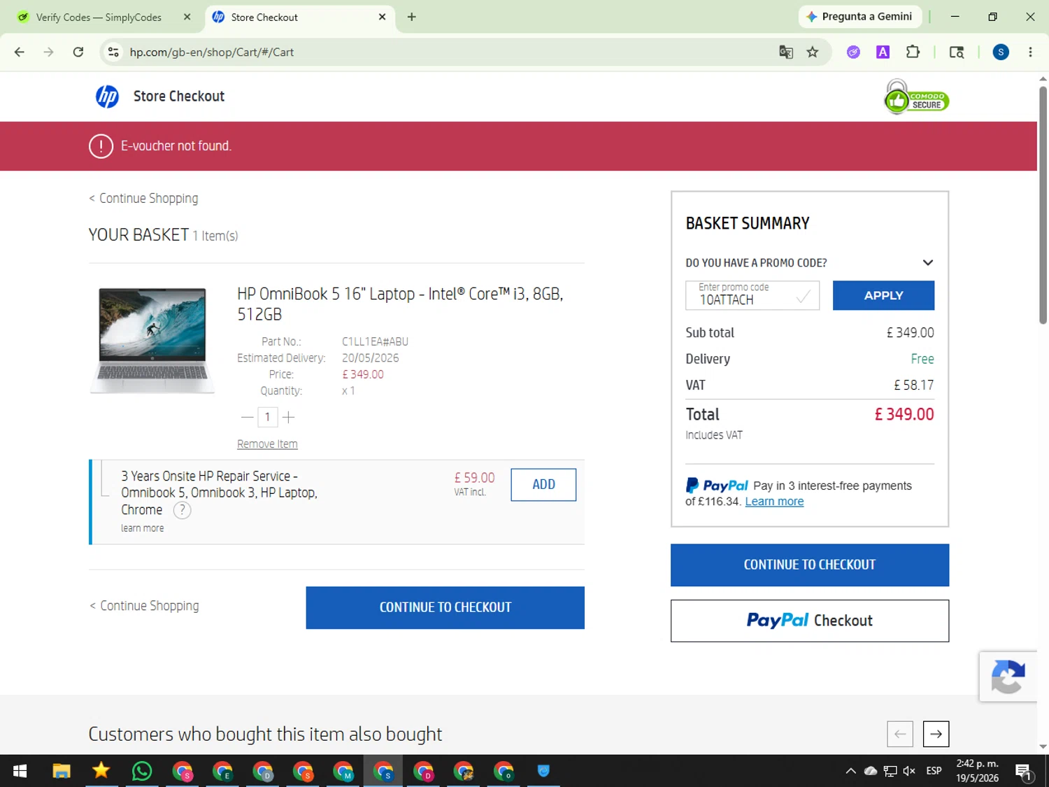 Verification screenshot for 10% Off Select Monitors at HP — 16d ago