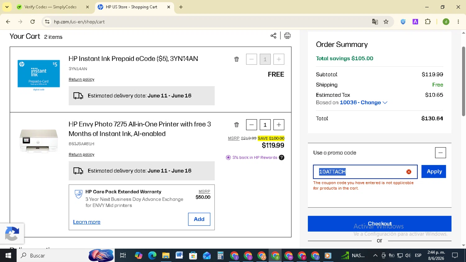 Verification screenshot for 10% Off Select Monitors at HP - 16d ago