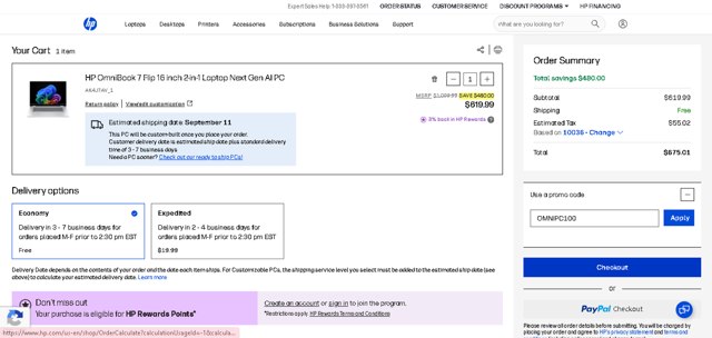 HP checkout page showing HP promo code box | Screenshot taken by SimplyCodes community member on Aug 25, 2025