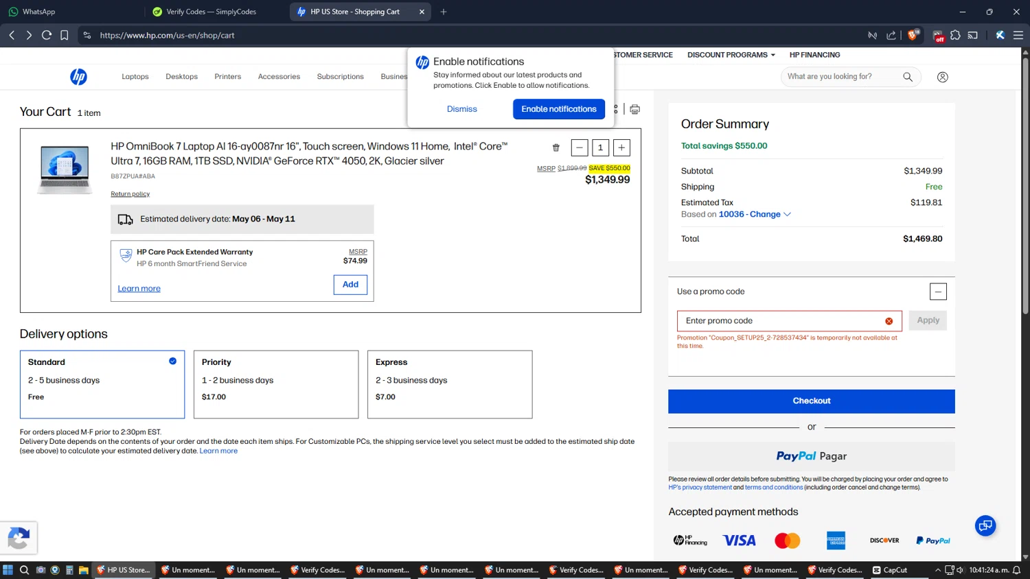 Verification screenshot for 25% Off Gaming Accessories and Monitors at HP - 2mo ago