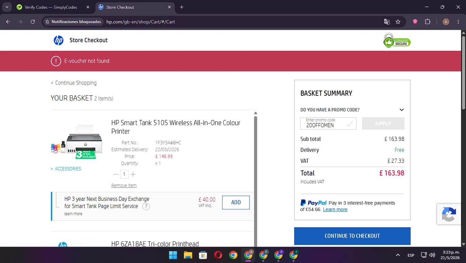 Verification screenshot for 20% Off Men by Hp 238 Inch Fhd 165hz Gaming Monitor Omen 24 at HP — 14d ago