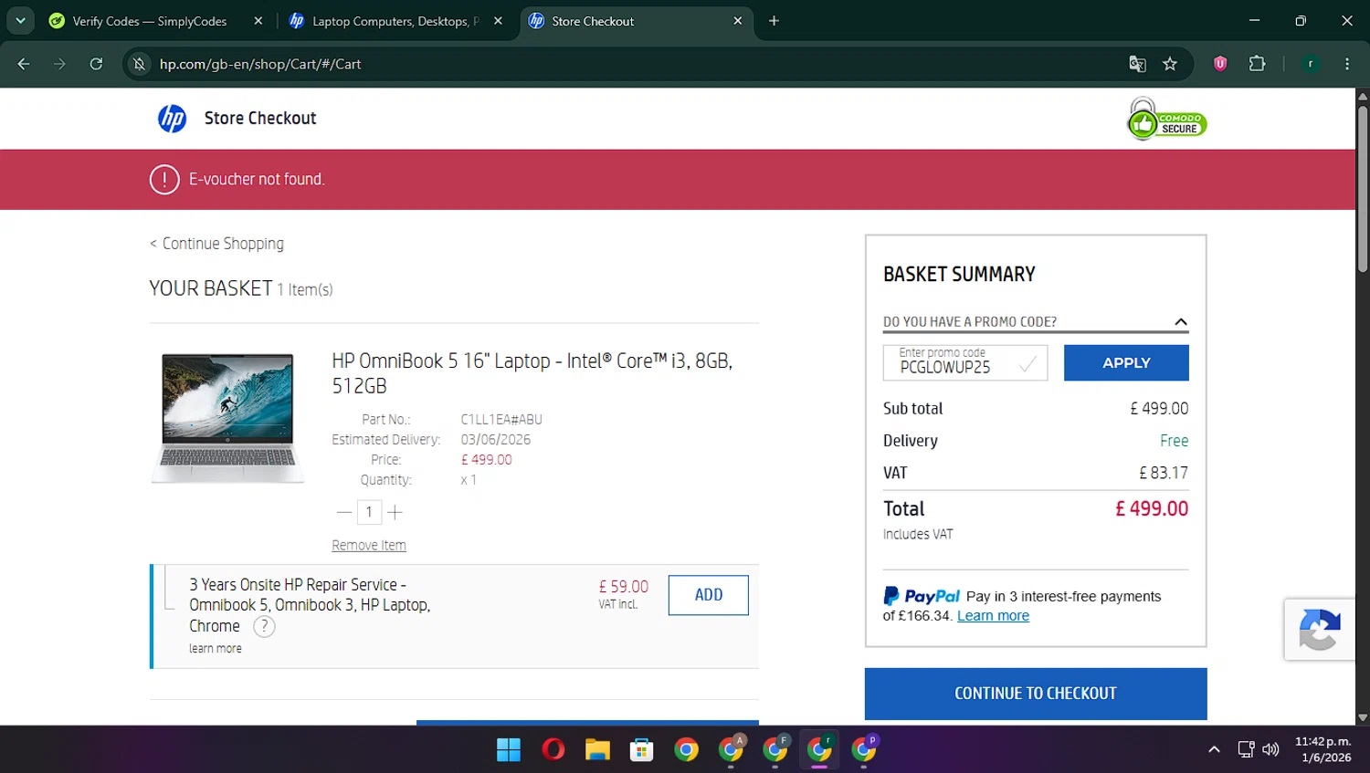 Verification screenshot for 25% Off Select Pcs (members Only) at HP - 43d ago