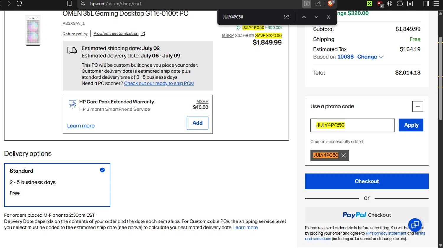 Verification screenshot for $50 Off Select Products at HP - 1d ago