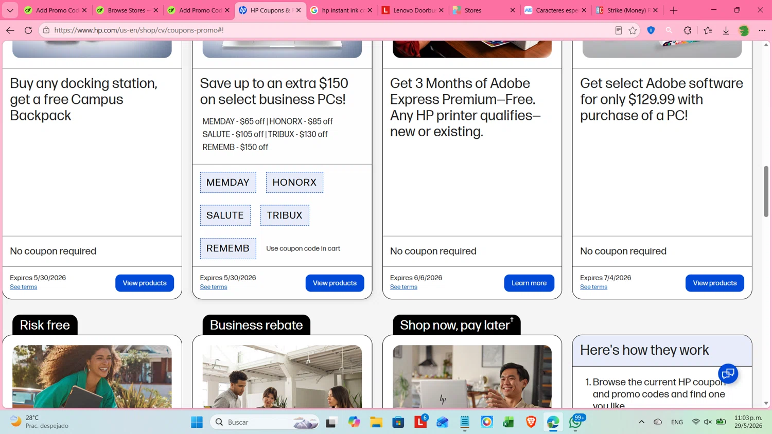 Verification screenshot for $150 Off Select Business Pcs (members Only) at HP - 46d ago