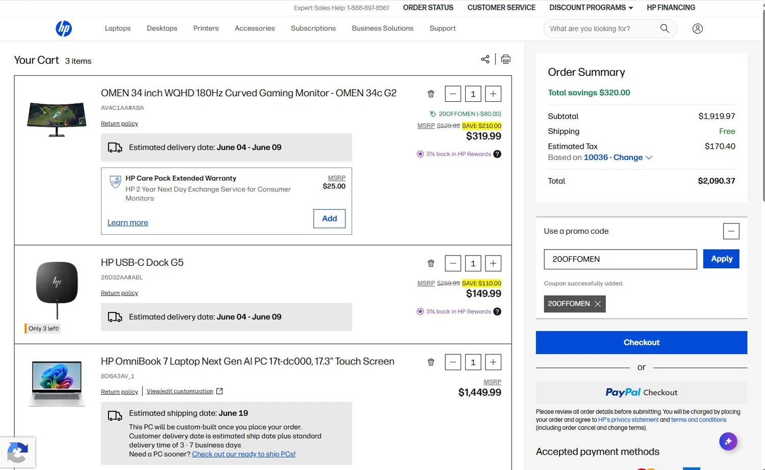 Verification screenshot for 20% Off Men by Hp 238 Inch Fhd 165hz Gaming Monitor Omen 24 at HP — 2d ago