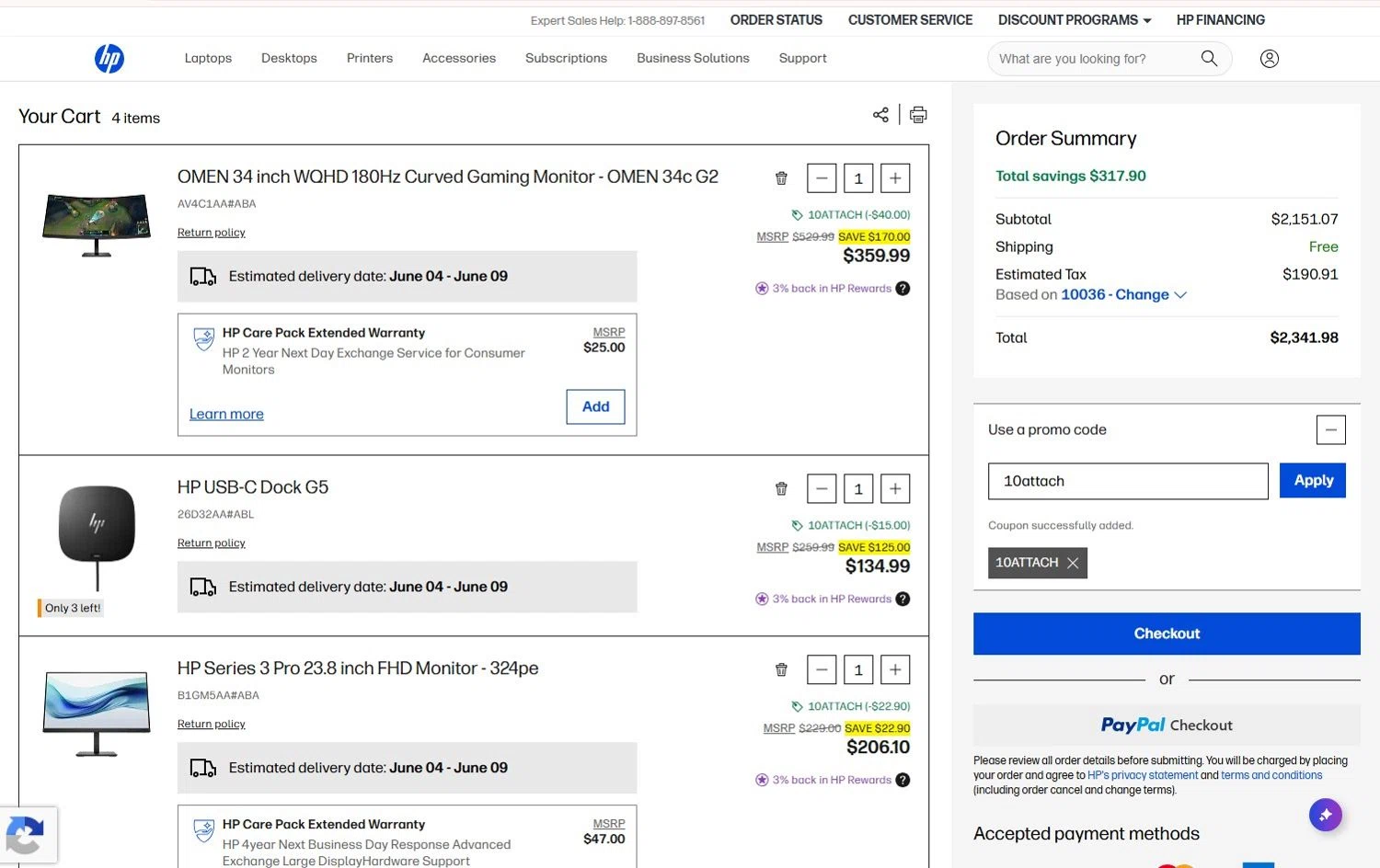Verification screenshot for 10% Off Select Monitors at HP — 2d ago