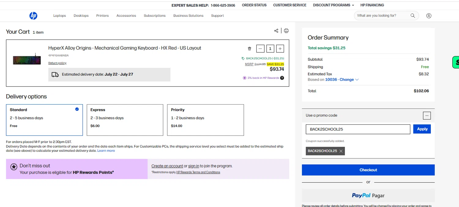 Verification screenshot for 25% Off Hyperx Alloy Origins Mechanical Gaming Keyboard Hx Red Us Layout at HP - 16d ago