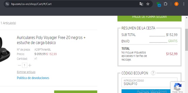 HP Store CA checkout page showing HP Store CA coupon code box | Screenshot taken by SimplyCodes community member on Dec 15, 2024