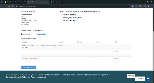 HRCP checkout page showing HRCP discount code box | Screenshot taken by SimplyCodes community member on Sep 1, 2025