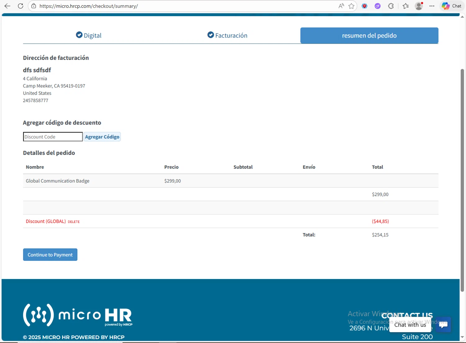 HRCP promo code screenshot showing code GLOBAL applied at HRCP checkout page. Uploaded by SimplyCodes community member Franco20 on Dec 27, 2025