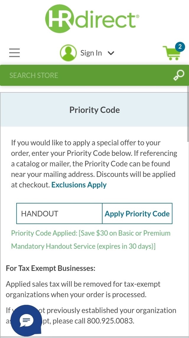 HRdirect checkout page showing HRdirect coupon code box | Screenshot taken by SimplyCodes community member on Mar 18, 2023