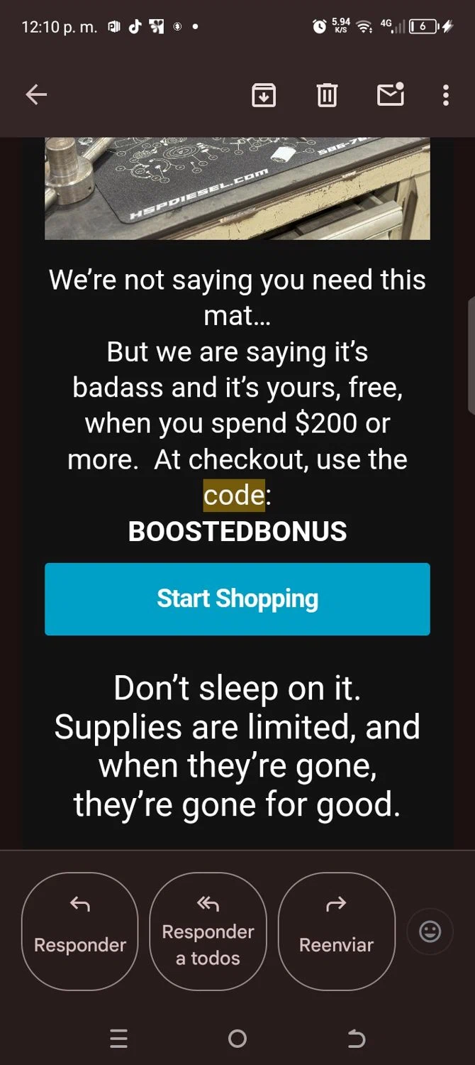HSP Diesel discount code screenshot showing code BOOSTEDBONUS applied at HSP Diesel checkout page. Uploaded by SimplyCodes community member kellymoreno on Jul 29, 2025