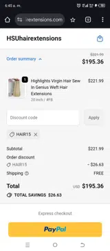 hair15 coupon verification screenshot