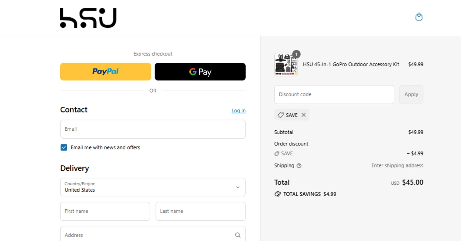 HSUSHOP promo code screenshot showing code SAVE applied at HSUSHOP checkout page. Uploaded by SimplyCodes community member Woskal on Jul 28, 2025
