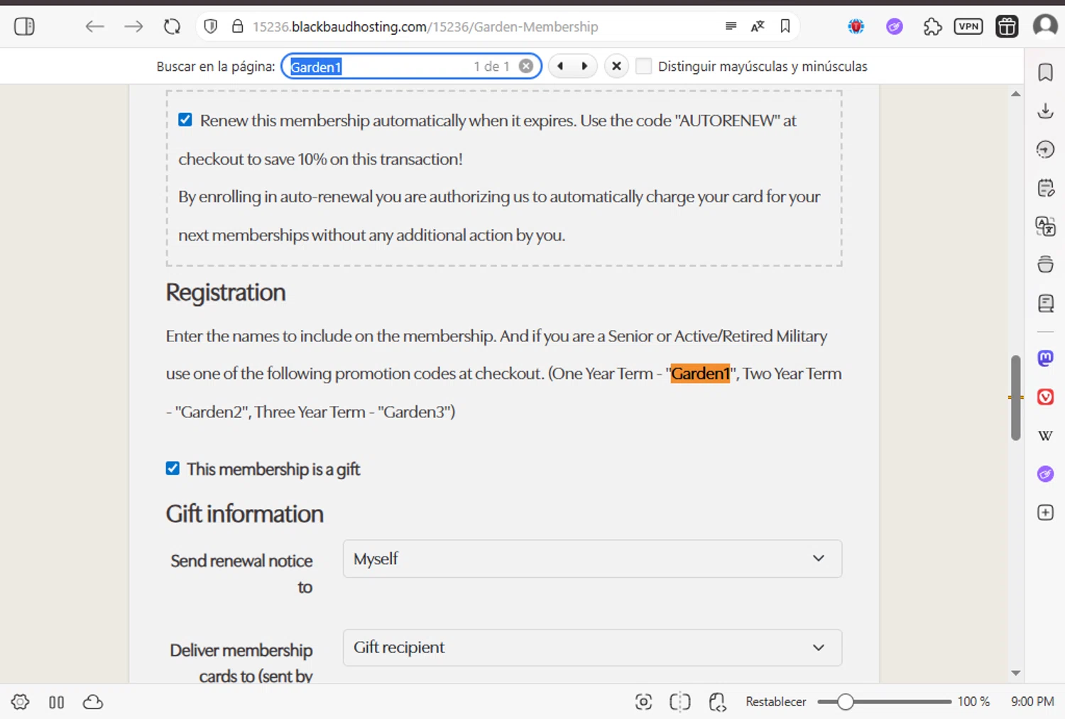 Huntsville Botanical Garden discount code screenshot showing code Garden1 applied at Huntsville Botanical Garden checkout page. Uploaded by SimplyCodes community member luissilva2 on Nov 1, 2025