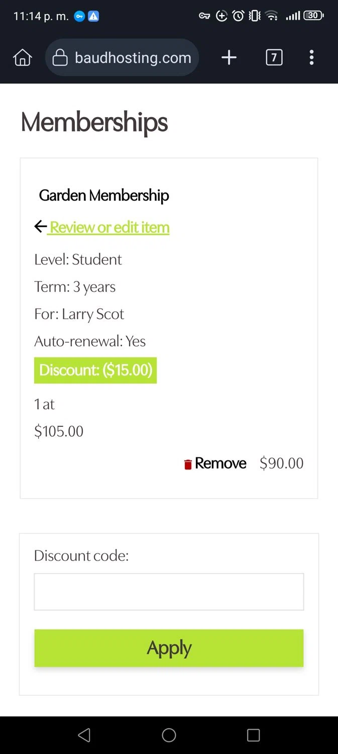 Huntsville Botanical Garden checkout page showing Huntsville Botanical Garden discount code box | Screenshot taken by SimplyCodes community member on Nov 26, 2024