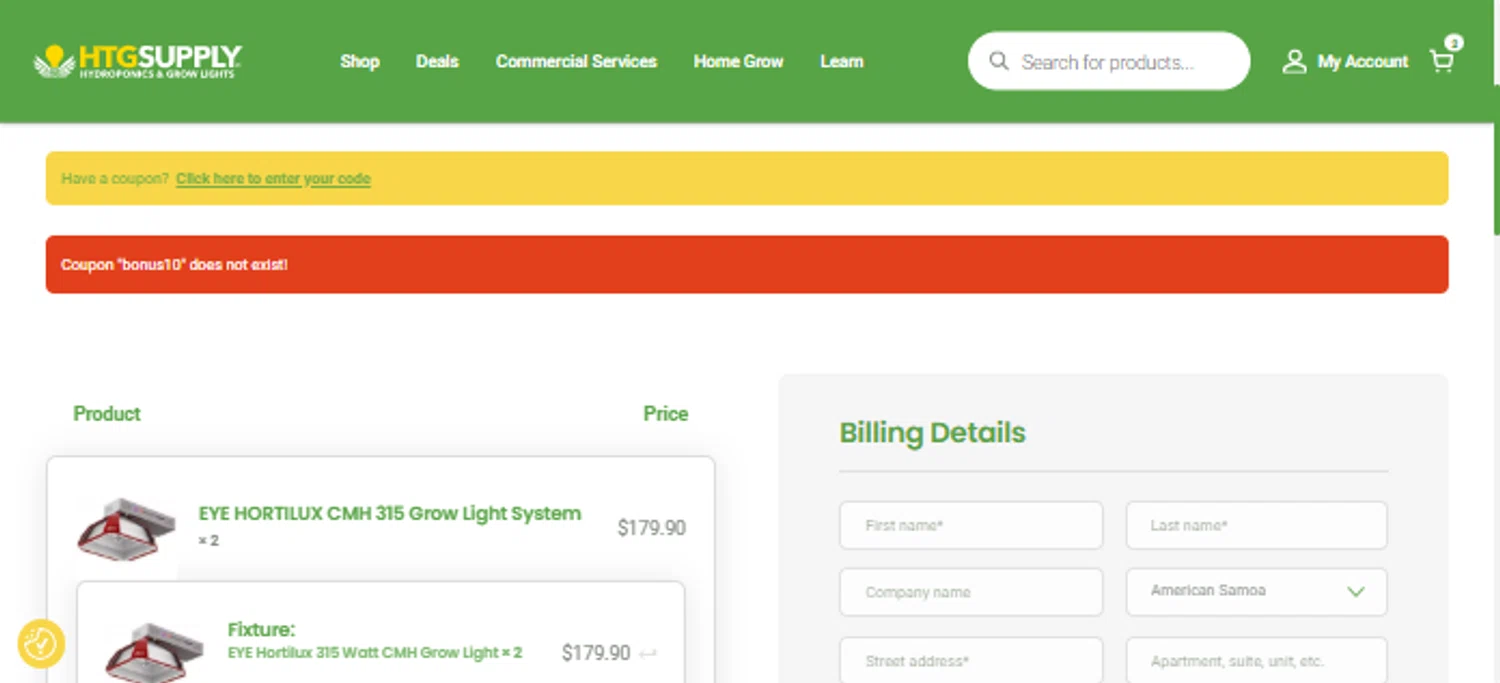 HTG Supply coupon code screenshot showing code BONUS10 applied at HTG Supply checkout page. Uploaded by SimplyCodes community member TraxoGamer on Oct 25, 2025
