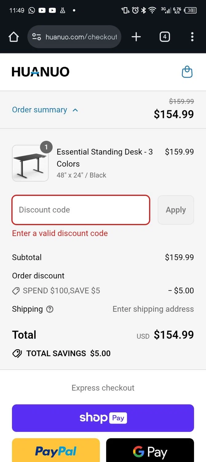 Huanuo coupon code screenshot showing code GINO applied at Huanuo checkout page. Uploaded by SimplyCodes community member PMALONE on Aug 7, 2025
