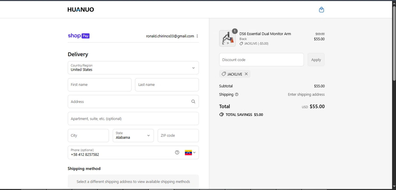 Huanuo coupon code screenshot showing code JACKLIVE applied at Huanuo checkout page. Uploaded by SimplyCodes community member PennySage5996 on Aug 16, 2025