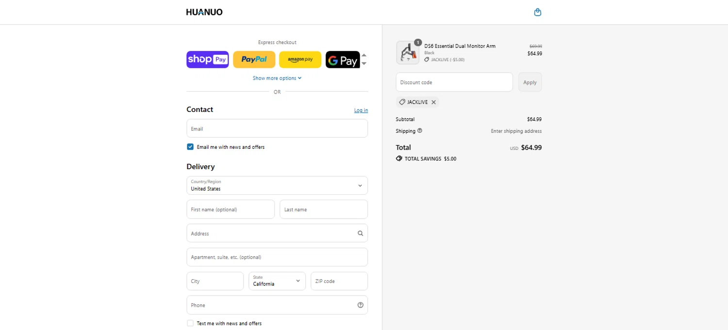 Huanuo coupon code screenshot showing code JACKLIVE applied at Huanuo checkout page. Uploaded by SimplyCodes community member bettercallkim on Jul 3, 2025