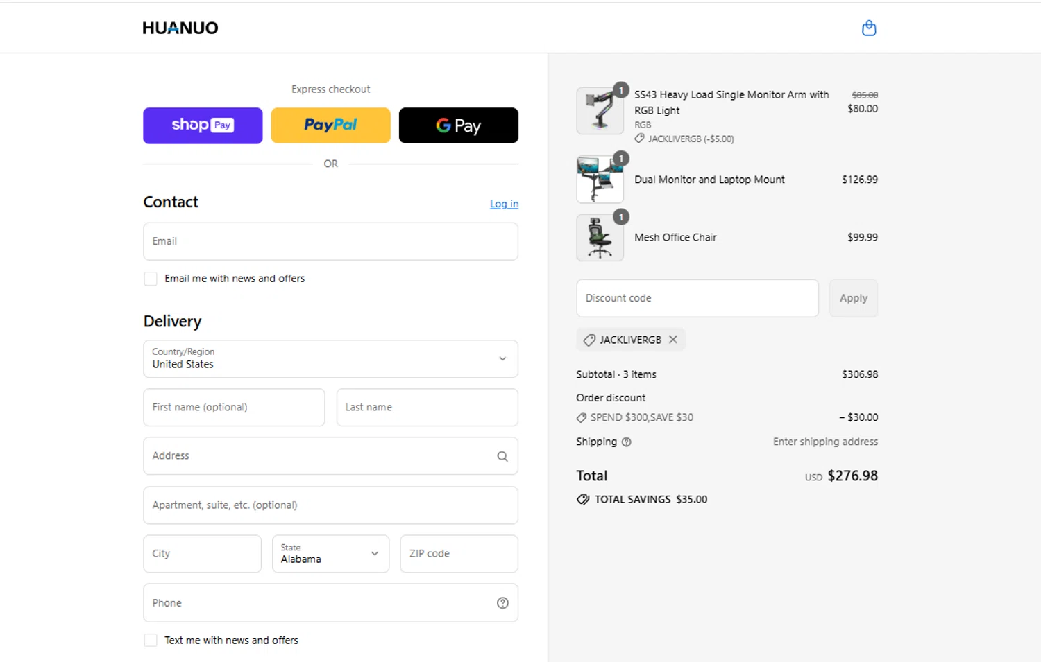 Huanuo coupon code screenshot showing code JACKLIVERGB applied at Huanuo checkout page. Uploaded by SimplyCodes community member ylenisjordan on Aug 18, 2025
