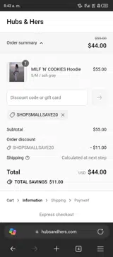 SHOPSMALLSAVE20 coupon verification screenshot