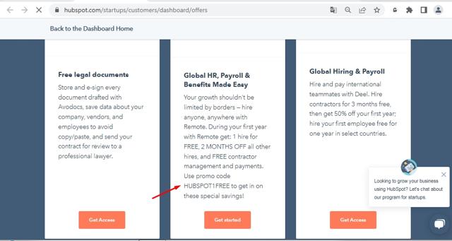 HubSpot checkout page showing HubSpot promo code box | Screenshot taken by SimplyCodes community member on Apr 17, 2022