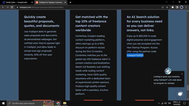 HubSpot checkout page showing HubSpot promo code box | Screenshot taken by SimplyCodes community member on Aug 16, 2022