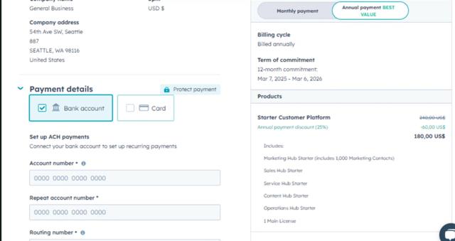 HubSpot checkout page showing HubSpot promo code box | Screenshot taken by SimplyCodes community member on Mar 12, 2025