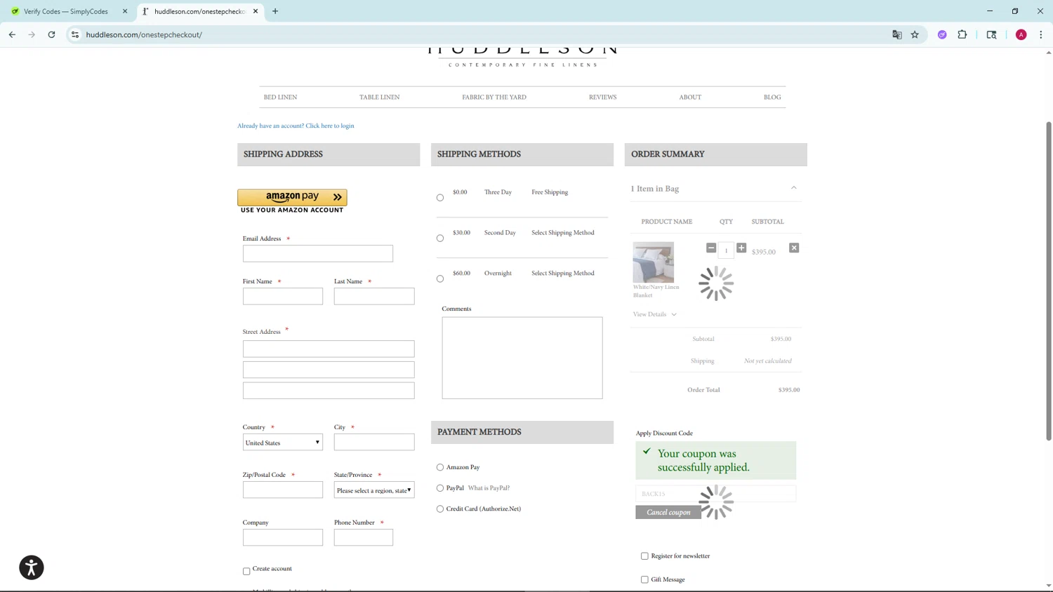 Huddleson promo code screenshot showing code BACK15 applied at Huddleson checkout page. Uploaded by SimplyCodes community member BMWGS1200 on Aug 21, 2025