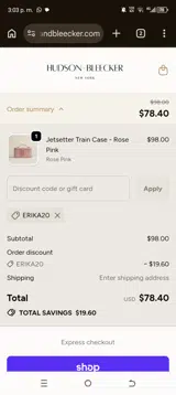 ERIKA20 coupon verification screenshot