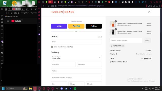 Hudson Grace checkout page showing Hudson Grace discount code box | Screenshot taken by SimplyCodes community member on Sep 4, 2025