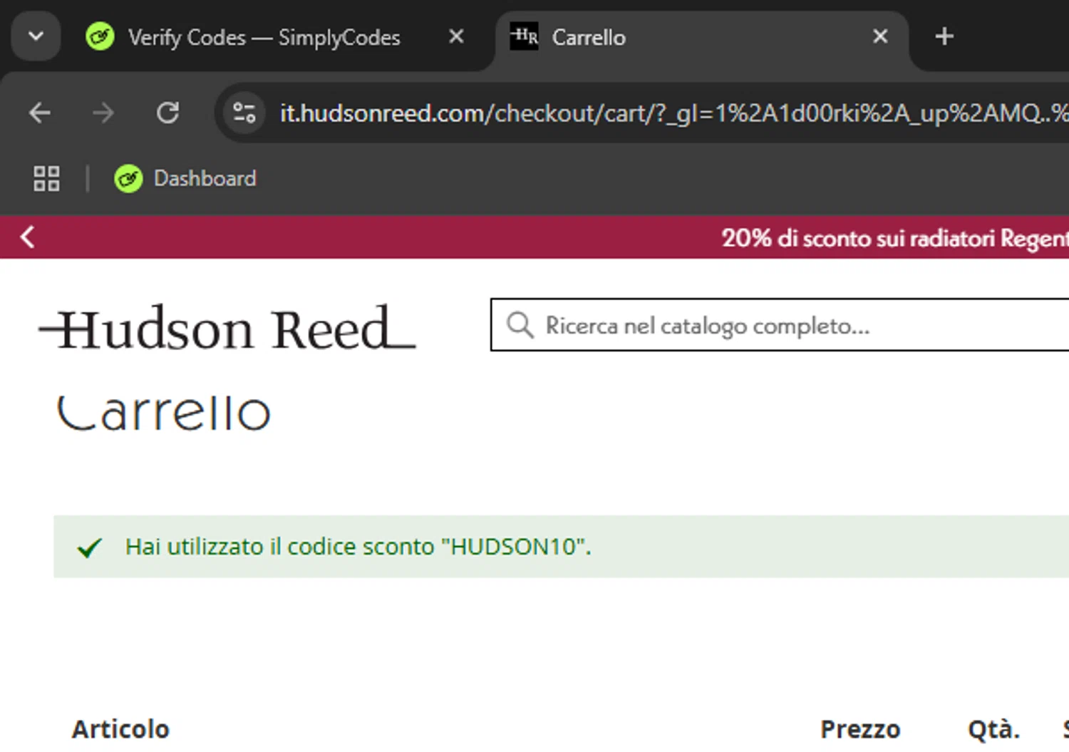 Hudson Reed checkout page showing Hudson Reed promo code box | Screenshot taken by SimplyCodes community member on Nov 11, 2024