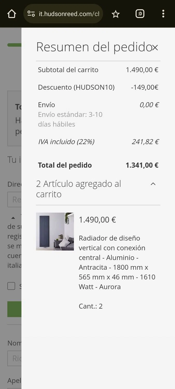 Hudson Reed checkout page showing Hudson Reed promo code box | Screenshot taken by SimplyCodes community member on Jun 13, 2024