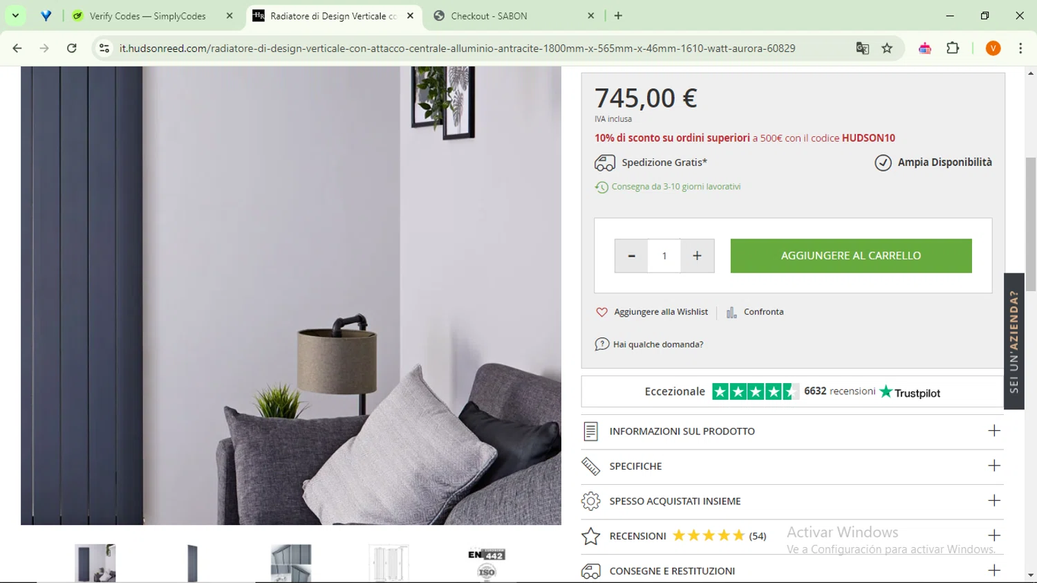 Hudson Reed checkout page showing Hudson Reed promo code box | Screenshot taken by SimplyCodes community member on Jul 25, 2024