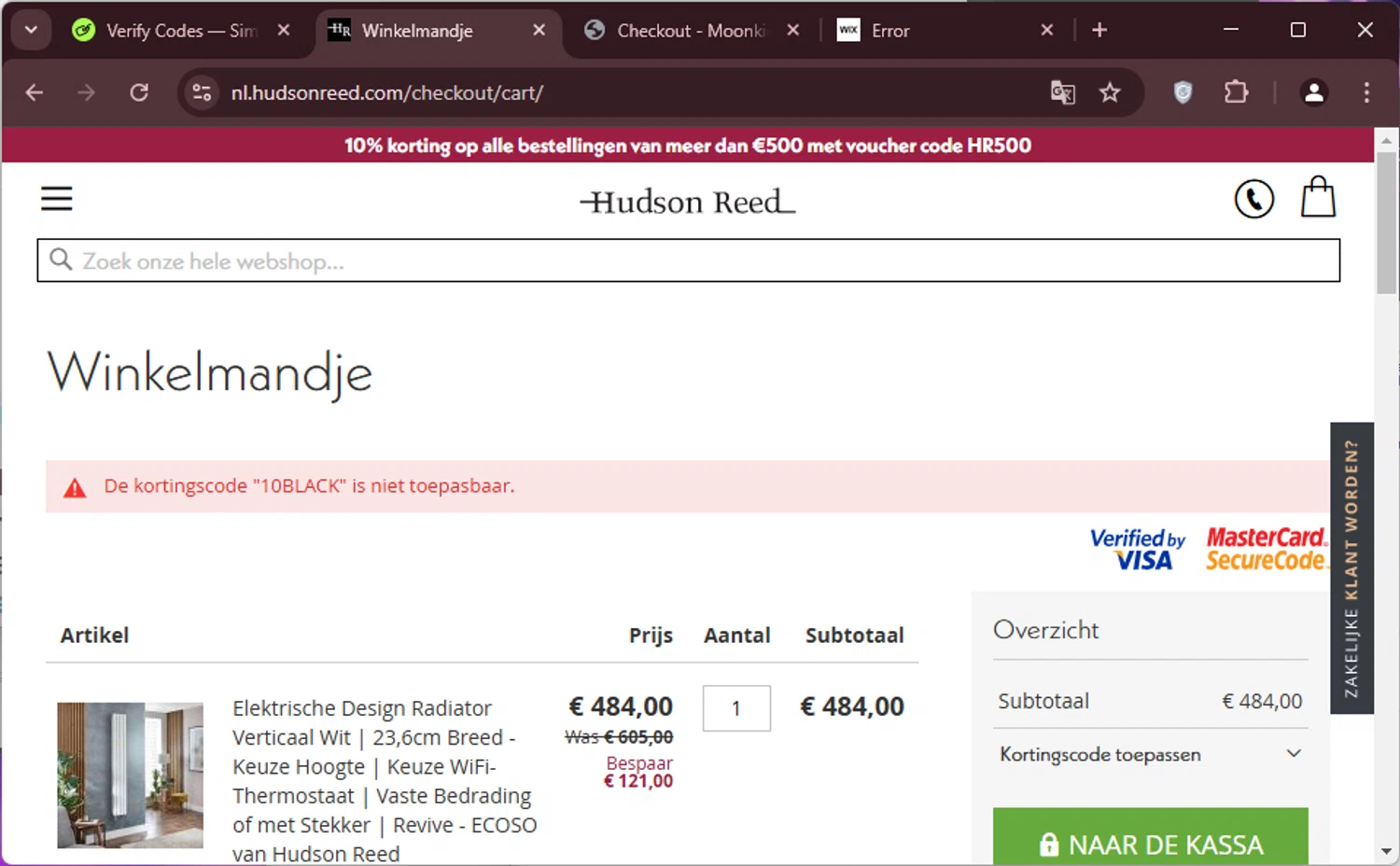 Hudson Reed promo code screenshot showing code 10BLACK applied at Hudson Reed checkout page. Uploaded by SimplyCodes community member ElCazarecompensas on Jan 24, 2025