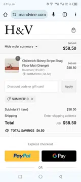 Hudson & Vine coupon verification screenshot