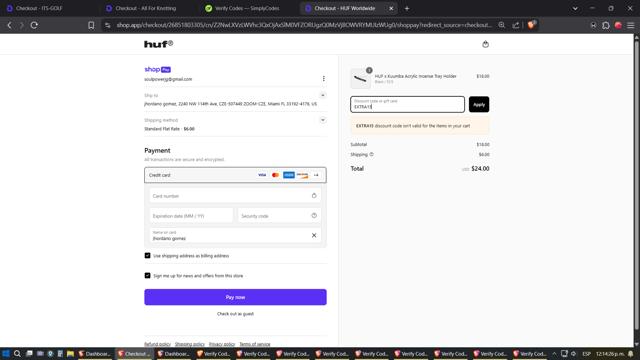 HUF checkout page showing HUF discount code box | Screenshot taken by SimplyCodes community member on Apr 18, 2025