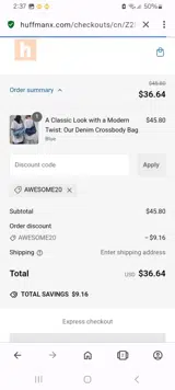 AWESOME20 coupon verification screenshot