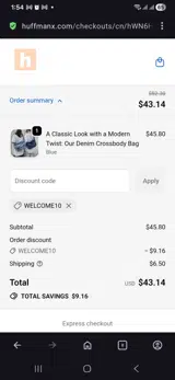 Welcome10 coupon verification screenshot