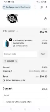 Huff Vape coupon verification screenshot