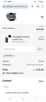 Huff Vape coupon verification screenshot