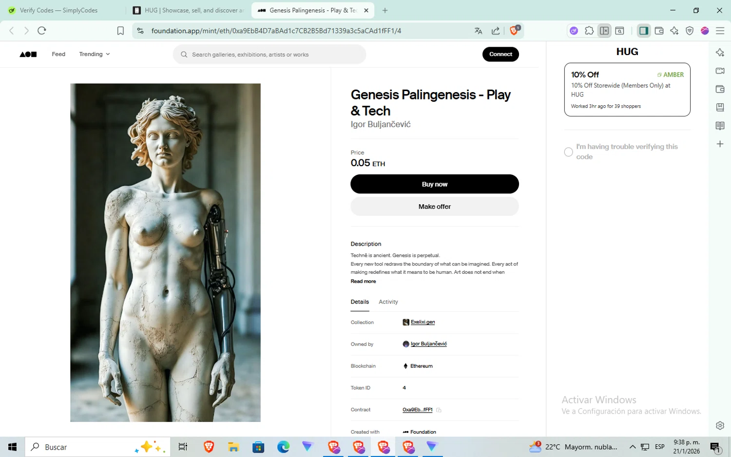 HUG promo code screenshot showing code AMBER applied at HUG checkout page. Uploaded by SimplyCodes community member aaaaaaaaaaaaaaa on Jan 22, 2026