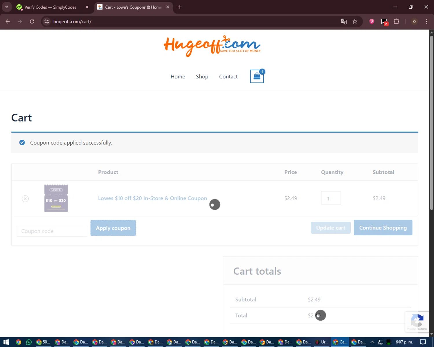 Hugeoff checkout page showing Hugeoff coupon code box | Screenshot taken by SimplyCodes community member on Jan 26, 2026